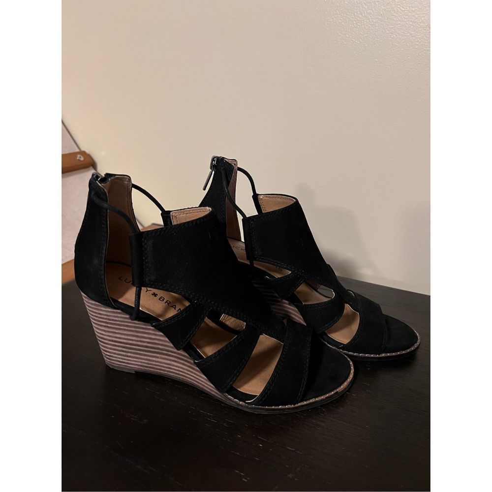 Lucky Brand Joellen black suede sandals sz7.5M